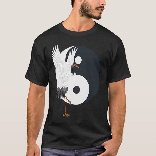 Tai Chi White Crane Yin Yang Qi Gong Chinese White T-Shirt (Front)
