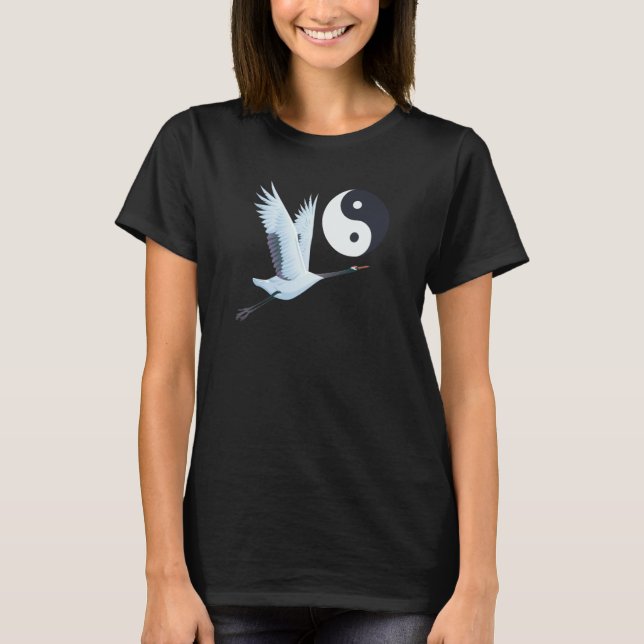 Tai Chi White Crane Yin Yang Qi Gong Chinese White T-Shirt (Front)