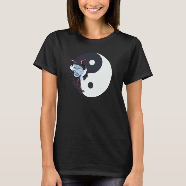 Tai Chi White Crane Yin Yang Qi Gong Chinese White T-Shirt (Front)