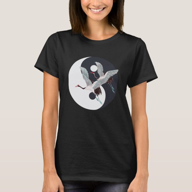 Tai Chi White Crane Yin Yang Qi Gong Chinese White T-Shirt (Front)
