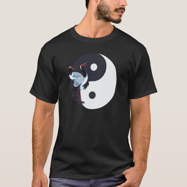 Tai Chi White Crane Yin Yang Qi Gong Chinese White T-Shirt (Front)