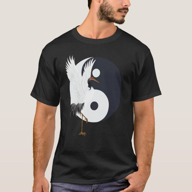 Tai Chi White Crane Yin Yang Qi Gong Chinese White T-Shirt (Front)