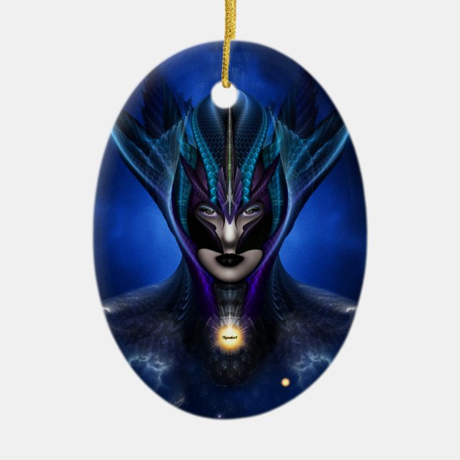 Taidushan Sai Shadow Blue Ceramic Oval Ornament (Front)