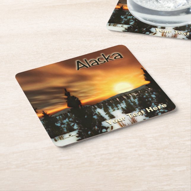 Taiga Sun - Alaska Square Paper Coaster (Angled)