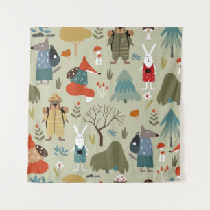 Taiga Wildlife: Vintage Kids Pattern Tapestry