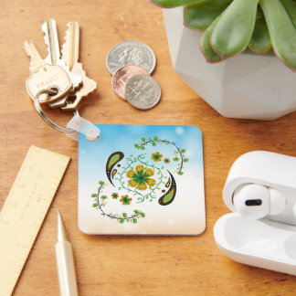 Taiji Flower, Floral Yin Yang Harmony Key Ring