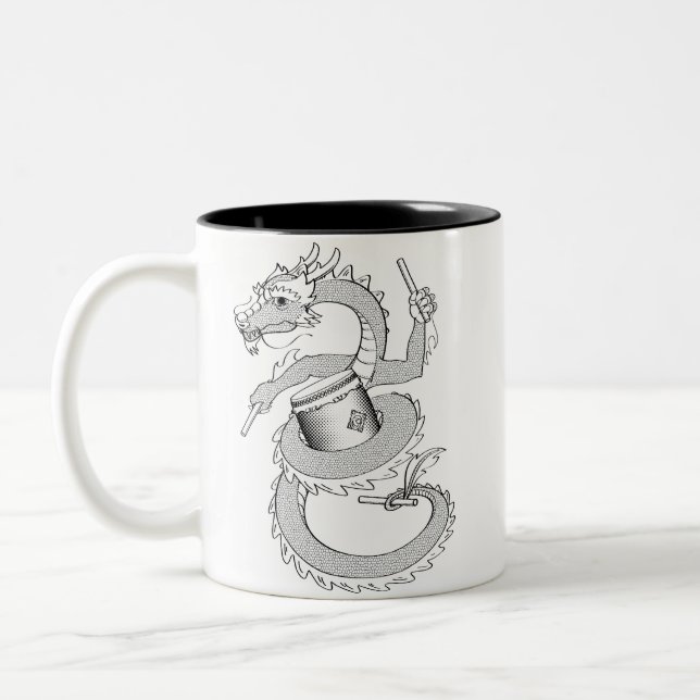 Taiko Dragon in Black & White Two-Tone Coffee Mug (Left)