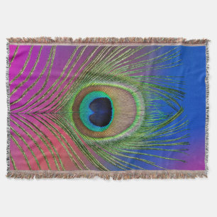 Tail feather of a peacock throw blanket