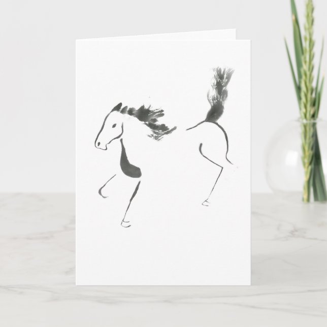 Tail High, Sumi-e Year of the Horse Holiday Card (Front)