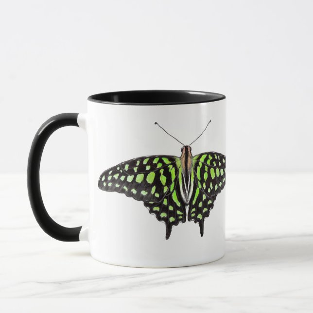 Tailed Jay Green and Black Butterfly Painting Mug (Left)
