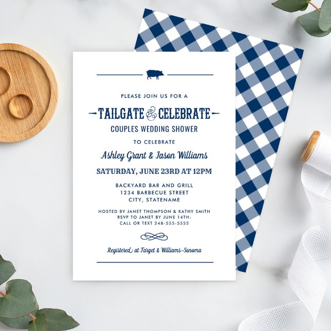 Tailgate and Celebrate Navy Blue Wedding Shower Invitation (Creator Uploaded)