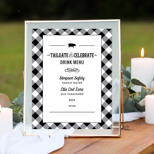 Tailgate Celebrate Black Wedding Shower Drink Menu Poster (Creator Uploaded)