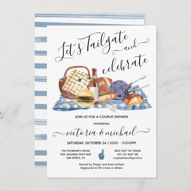 Tailgate Football Game BBQ Beer Couples Shower Invitation (Front/Back)