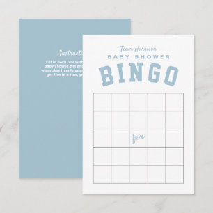 Tailgate theme light blue baby shower BINGO card