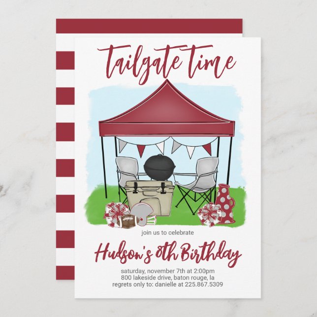 Tailgate Time Football Birthday ANY COLOR COMBO Invitation (Front/Back)