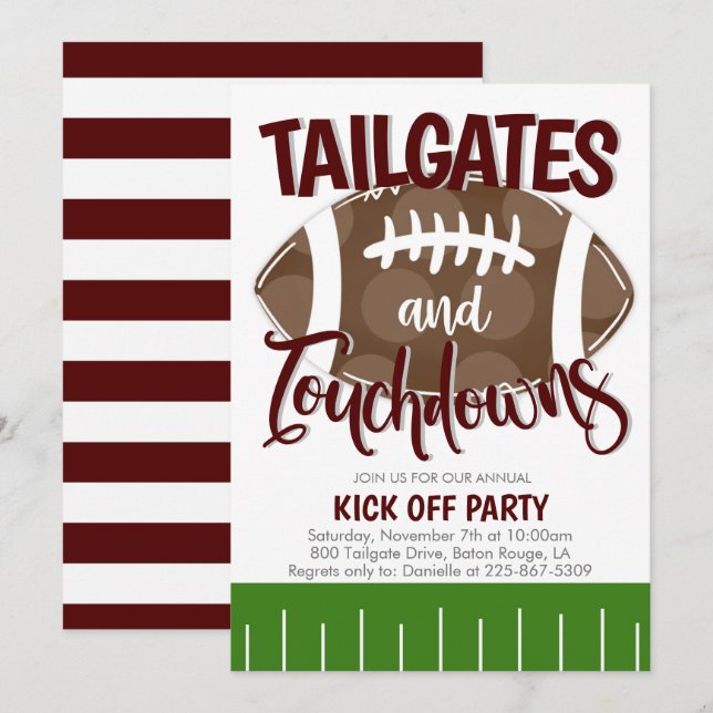 Tailgates and Touchdowns Football ANY TEAM COLOR Invitation (Front/Back)