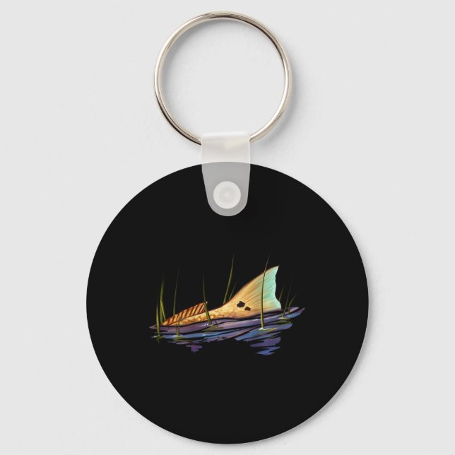 Tailing Redfish Red Drum Fish Shirt Redfish Tail  Key Ring (Front)