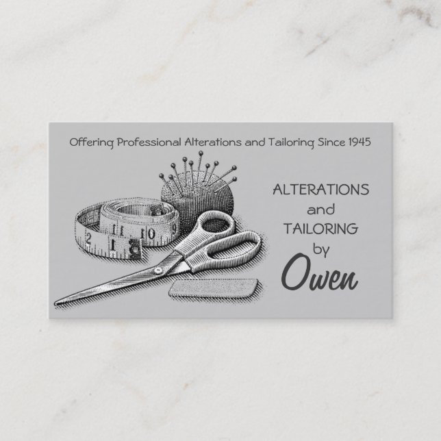 Tailor, Alterations, Tailoring, Seamstress, Tailor Business Card (Front)