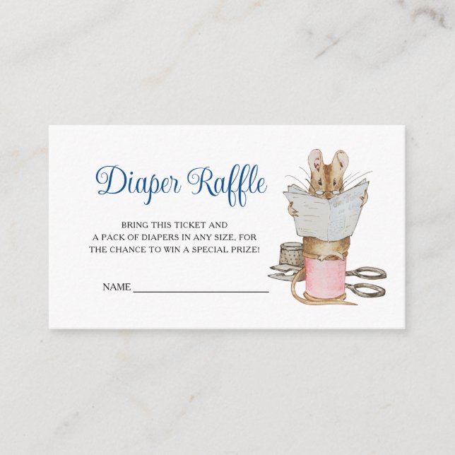 Tailor Mouse Baby Shower Diaper Raffle Enclosure Card (Front)