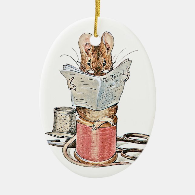 Tailor Mouse on Spool of Thread Ceramic Ornament (Front)