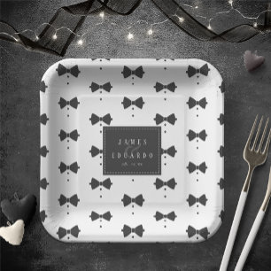 Tailored Black Bow Tie Pattern on White ID1090 Paper Plate