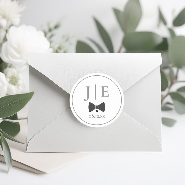 Tailored Black Bow Tie Wedding Initials ID1090 Classic Round Sticker (Creator Uploaded)