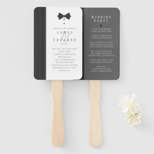 Tailored Black & White Wedding Program ID1090 Hand Fan (Front and Back)