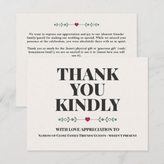 Tailored Declined Guest's Custom Wedding Thank You Card