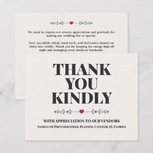 Tailored Vendors Custom Wedding Thank You Card