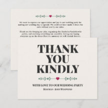 Tailored Wedding Party Custom Wedding Thank You 