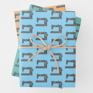 Tailor's Sewing Machine Elegant Orange Blue Green Wrapping Paper Sheet