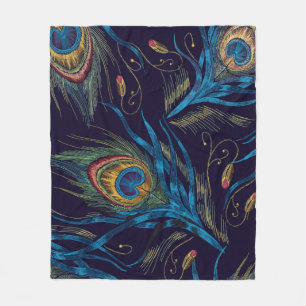 Tails of peacocks vector. Embroidery peacock feath Fleece Blanket