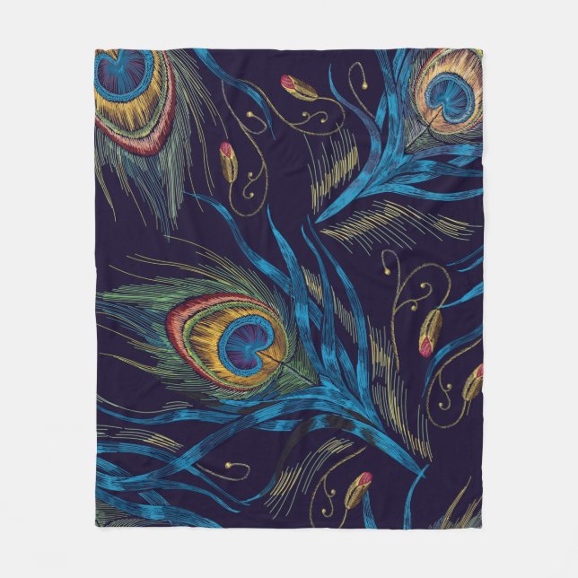 Tails of peacocks vector. Embroidery peacock feath Fleece Blanket (Front)