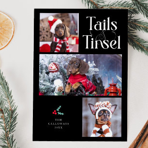Tails & Tinsel Dog Photo Black Christmas Holiday Card