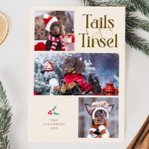 Tails & Tinsel Dog Photo Cream Christmas Holiday Card