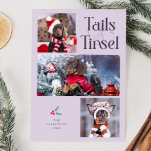 Tails & Tinsel Dog Photo Purple Christmas Holiday Card