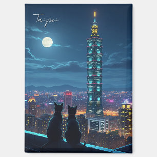 Taipei 101 cats at Night Magnet