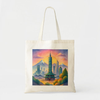 Taipei City Taiwan Skyline Watercolor Tote Bag