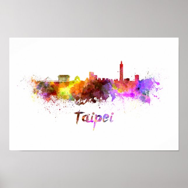 Taipei skyline in watercolor poster (Front)