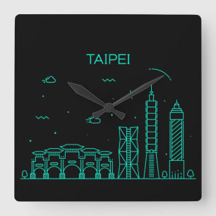 Taipei skyline square wall clock