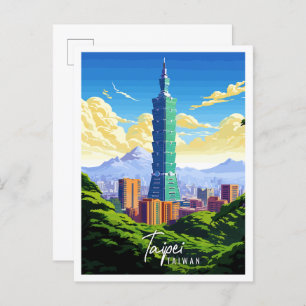 Taipei Taiwan vintage travel illustration Postcard