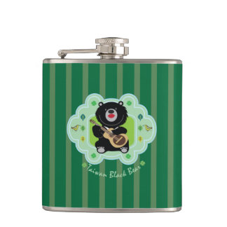 Taiwan black bear plays guitar illustration hip flask