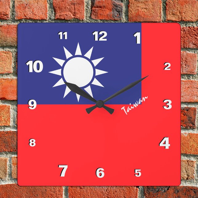 Taiwan Clock, patriotic home, Taiwanese Flag Square Wall Clock (Creator Uploaded)