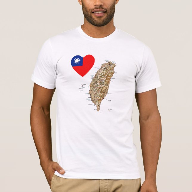 Taiwan Flag Heart and Map T-Shirt (Front)