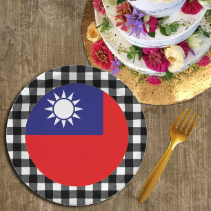Taiwan Plate, buffalo plaid & Taiwanese Flag Paper Plate