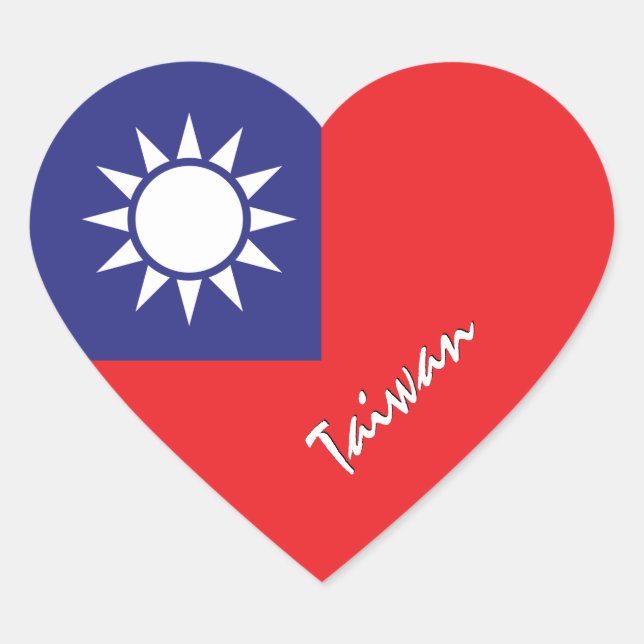 Taiwan Sticker, Heart, Patriotic Taiwanese Flag Heart Sticker (Front)