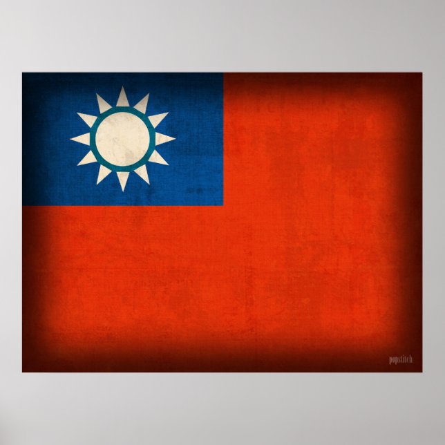 Taiwan Taipei Flag Distressed Poster Print (Front)