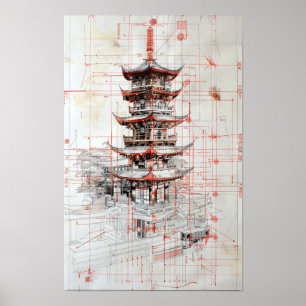 Taiwan Taoist Temple Char Art Poster"Description: Poster