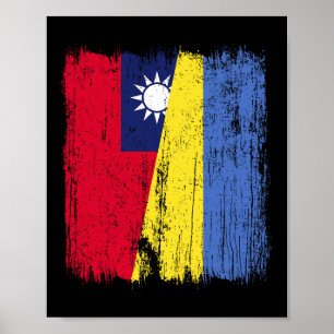 Taiwan Ukraine Half Flag Taiwanese Ukrainian Herit Poster