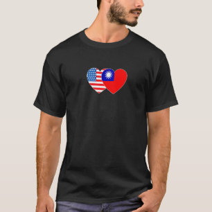 Taiwan &USA Flag Twin Heart for Taiwanian American T-Shirt